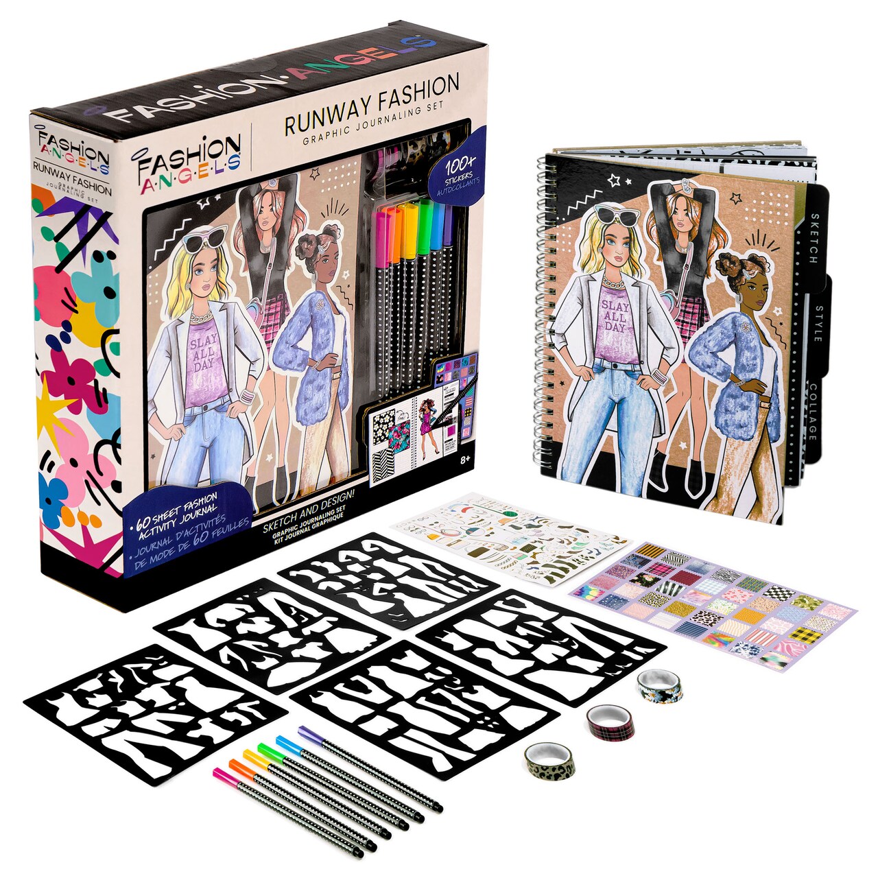 Fashion Angels: Graphic Journal Set - Runway Fashion - Design & Style Outfits, Activity Sketch Book, Markers, Stencil & Stickers, Girls-Tweens-Kids 8+